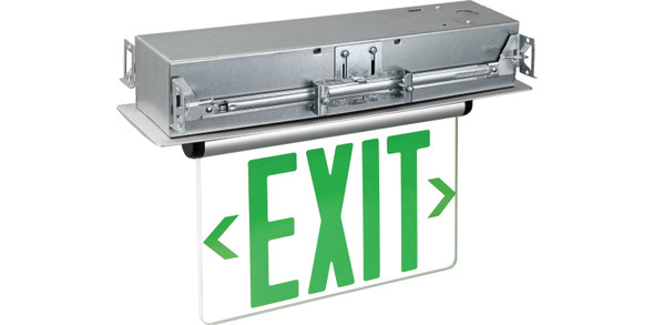 RXL33 Recessed Edge-lit Exit Sign, Single Face, Red Face, Brushed Aluminum Housing, 120/277V