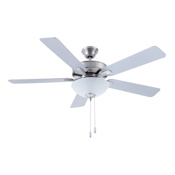 Sweep 52" Ceiling Fan, 5-Blade, Matte Black, Matte Black and Walnut Reversible Blades, Frosted Glass, LED Light Kit, Pull Chain, 120V