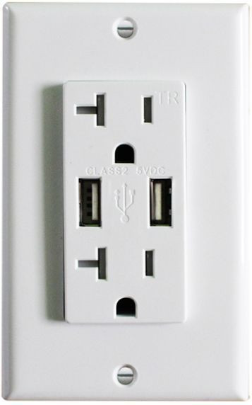 Decorative Tamper Resistance 20A Duplex Receptacle with 2 Vertical 3.1A 5VDC USB Port, UL Listed image 2