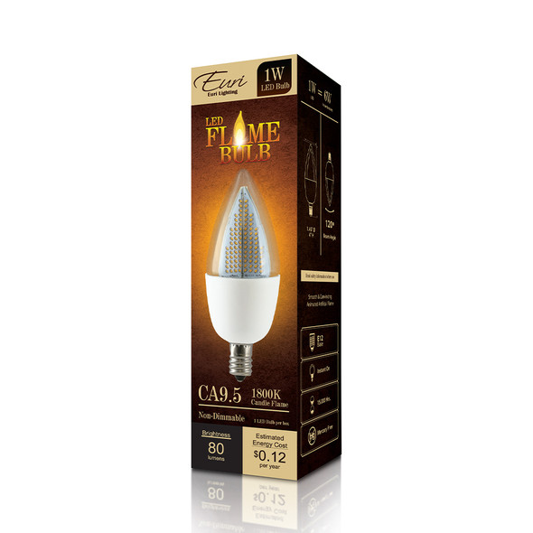 1W 1800K CA9.5 LED Flame Bulb, White Base