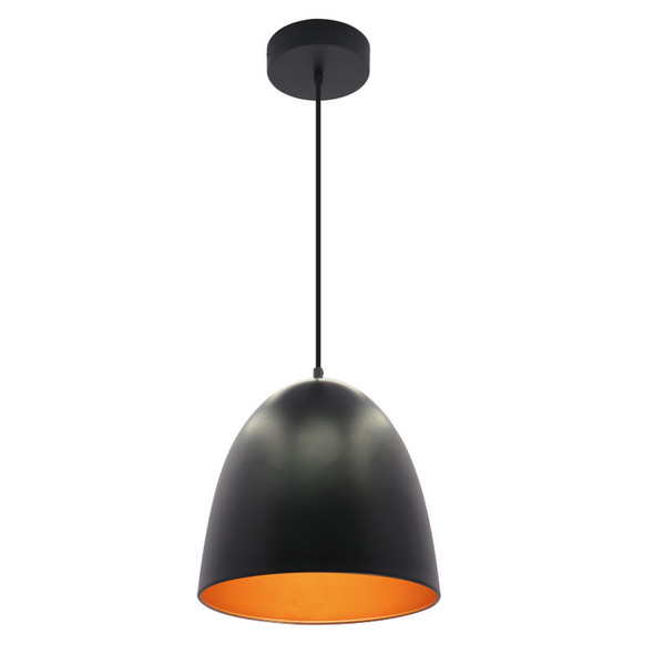 12-inch Large Integrated LED Dome Pendant Light, Black with Gold, Multi CCT