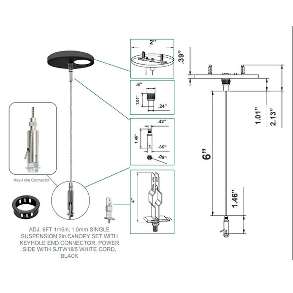 Westgate Manufacturing, SCL Series, Adjustable 6ft Suspension Cable with Canopy Set, Black