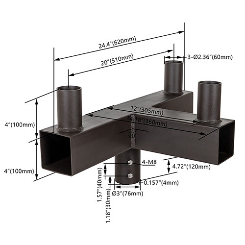 Square Triple 90° Horizontal Tenon Adapter