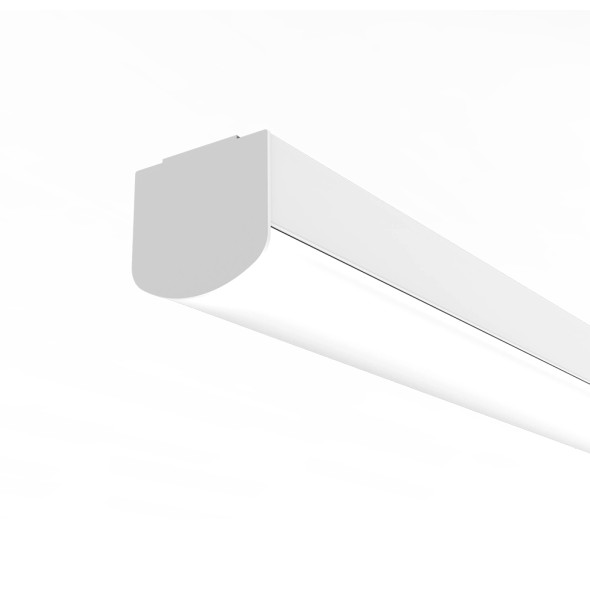 Industrial Lighting Products Discovery Linear Strip, 8ft, 12000 Lumens, 3000K, Frosted Curved Glare Reducing Lens, No End Cap Knockout