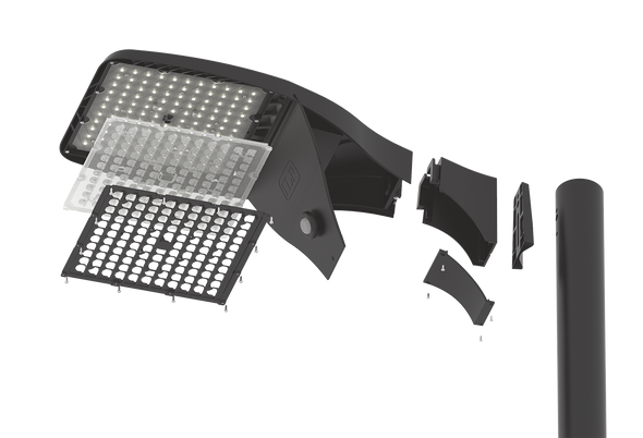 Skyline Area Light Series, Medium, 36,000 lm, 5000K, Forward Throw Automotive Optics, Universal Mount Bracket for Round Poles, Black