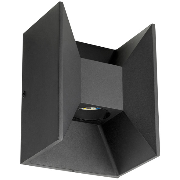 LED Outdoor Wallwasher Fixture, Up and Down Light, 6 Watts, Matte Black Finish, Clear Glass Lens, Warm White