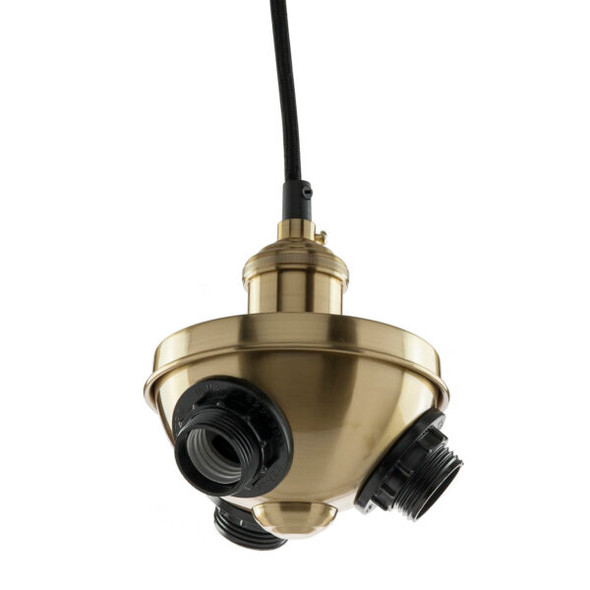 Vintage Inspired Triple Socket Hanging Pendant Fixture, Metal Industrial Style Décor, 42-Inch Braided Cord, Copper Bronze Finish