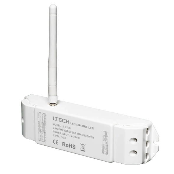Wireless DMX Transceiver, 5-24V DC, DMX 512 signal, FCC Compliant, RoHS Compliant