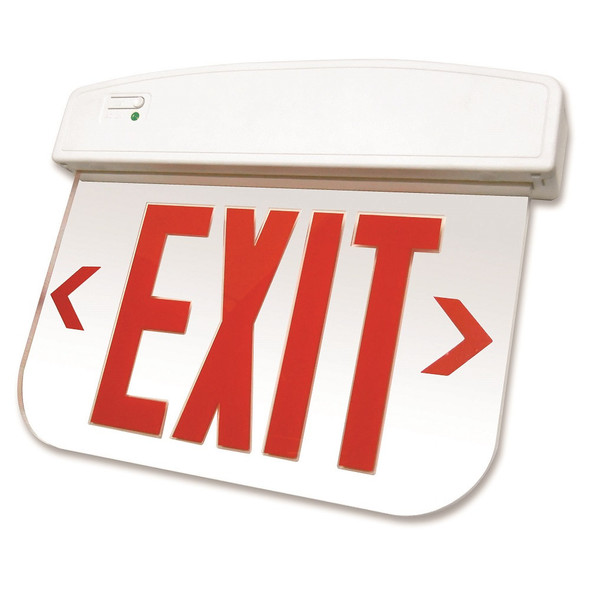 Edgelit Thermoplastic Exit Sign, Black Housing, Single Face, Red Letters, Battery Backup