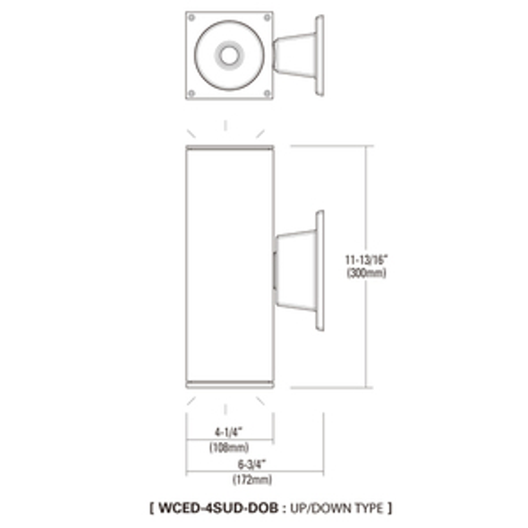 4" Wall Mount Square Cylinder Up/Down Light, 13W, 3000K, 80 CRI, White Finish 4" Wall Mount Square Cylinder Up/Down Light, 13W, 3000K, 80 CRI, White Finish