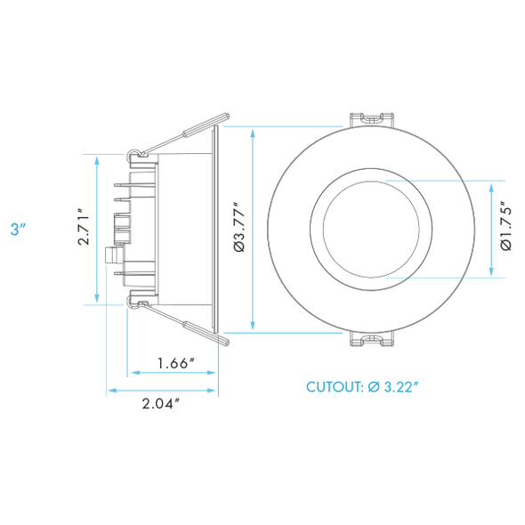 LED Spotlight, Canless Regressed Mini Panel, High Output, CCT Selectable, 3 inch, Round, White, Dimmable LED Spotlight, Canless Regressed Mini Panel, High Output, CCT Selectable, 3 inch, Round, White, Dimmable