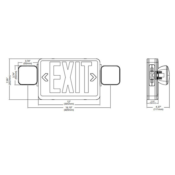 Compact Size Emergency Exit Sign Combo, Red Letters, Exit Type, White Finish, With Remote Load