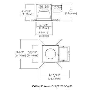 5" Square LED Recessed Downlight, 14W, 5" Ceiling Cut-out, Triac/ELV Dimming