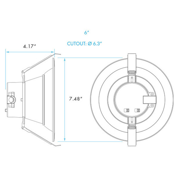 6” High Output LED Canless Commercial Downlight, CCT & Wattage Selectable, Universal Voltage/Dual Dimming