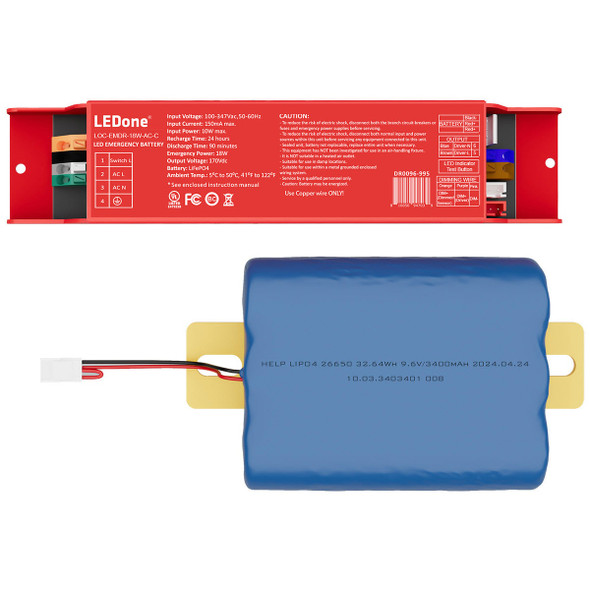 Emergency Driver, 18W, Self-Testing, Li-ion/LiFePO4 Battery