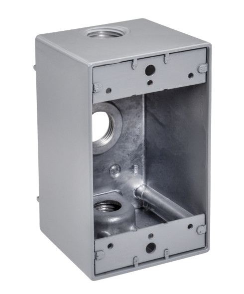 Garvin Industries WDB13100, 1" Threaded Hub, Gray, 3-Hole Deep Die Cast Aluminum Single Gang Box, 28 cu in