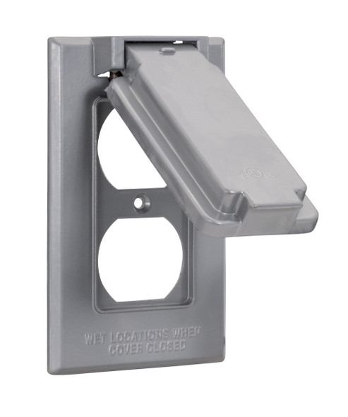 Garvin Industries Die-Cast Aluminum Single Gang Cover, Duplex Vertical, Spring-Loaded Lid, Gray, WCV1DUP