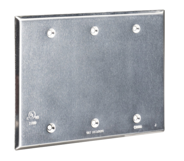Garvin Industries WC3B, Die-Cast Aluminum Triple Gang Blank Cover, Gray, 6.338" x 4.57"