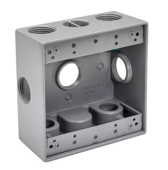 Garvin Industries WB2750X Double Gang Die Cast Aluminum Box, 7 Hole Side Opening, 1/2" Threaded Hub, 31 Cubic Inch, 4.56" x 4.56" x 2"