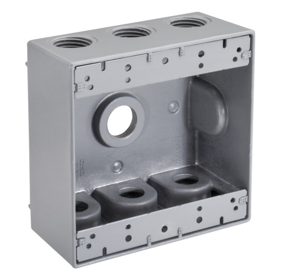 Garvin Industries WB2750, Double Gang Die Cast Aluminum Box, 7 Hole, 1/2" Threaded Hub, 31 cu in, Gray