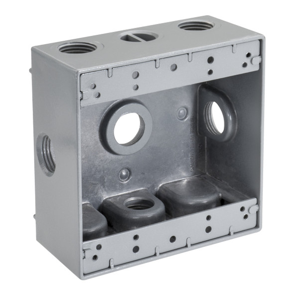 Garvin Industries WB2650X, Double Gang Die Cast Aluminum Box, 6 Hole Side Opening, 1/2" Threaded Hub, 31 cu in, Gray