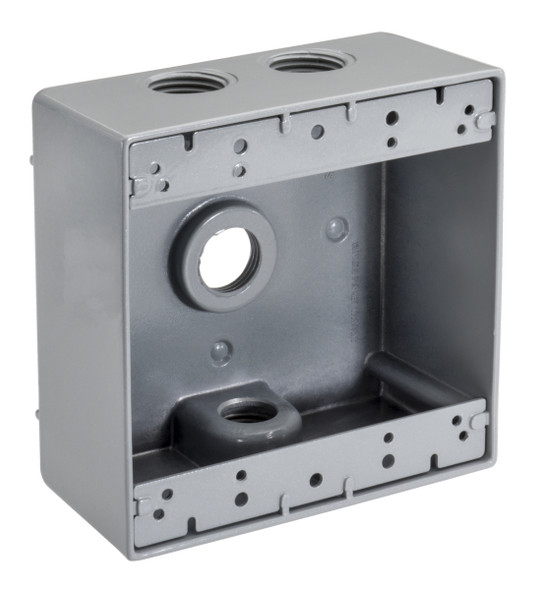 Garvin Industries WB2450 Double Gang Die Cast Aluminum Box, 4 Hole, 1/2" Threaded Hub, 31 Cubic Inch, Gray