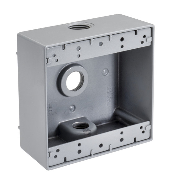 Garvin Industries WB2350, Double Gang Die Cast Aluminum Box, 3 Hole, 1/2" Threaded Hub, Gray