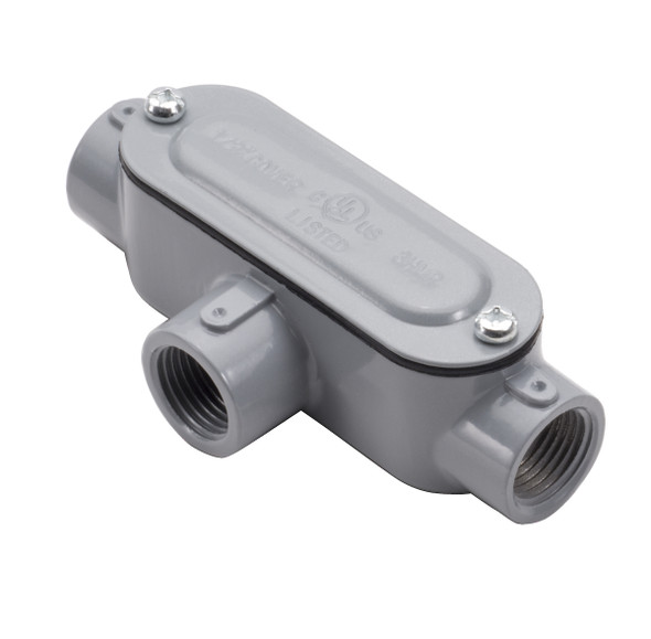 Garvin Industries Rigid Conduit Body, T Type, Threaded, 1-1/4", with Cover and Gasket, Copper-Free Aluminum