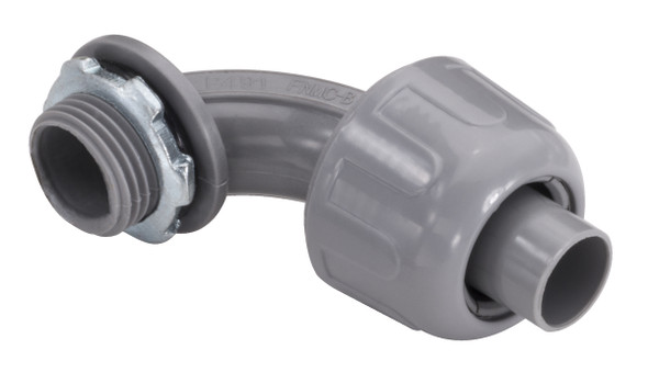 Garvin Industries 90° Liquidtight Connector, Gray Nylon, 3/8" Size, 1/2" KO