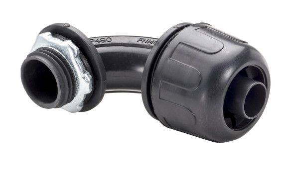 Garvin Industries 90° Liquidtight Connector, Black Nylon, 3/8" Size, 1/2" KO
