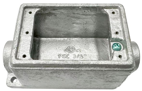 Garvin Industries FS Cast Device Box, Single Gang, Dual Hub, Heavy Duty, Hot Dip Galvanized, 1/2" Hubs