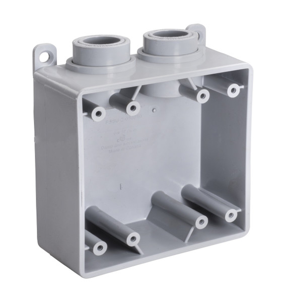 Garvin Industries FSS Type Double Gang Box, 3/4" Conduit Hubs, PVC, 4.5625" x 4.5625" x 2.375"