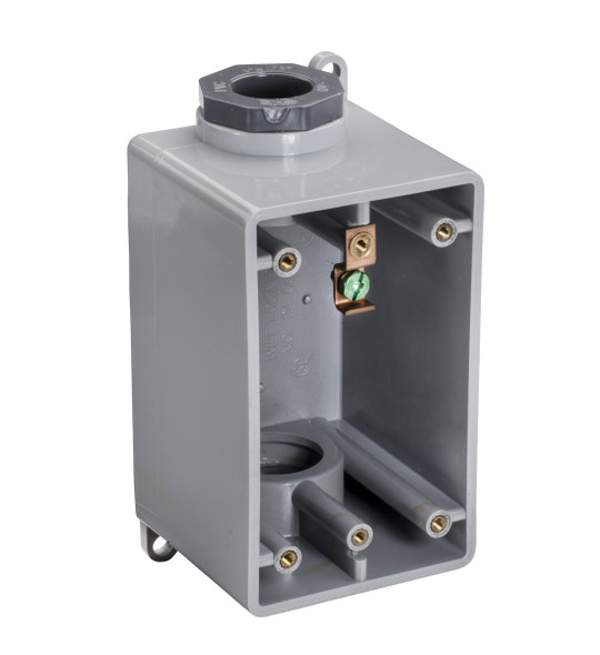 Garvin Industries FDC Type Box, Single Gang, 3/4" Conduit, PVC, Surface Mount, Grounding Lug