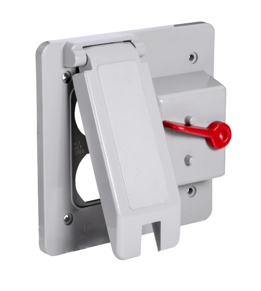Garvin Industries Duplex & Toggle Switch Cover, Double, Spring Loaded Lid, Weatherproof, PVC, 4.5625" x 4.5625"