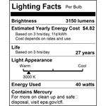 40W Compact Fluorescent Twin Tube Lamp, 2G11 Base, 3000K