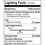 Compact Fluorescent Plug-In Lamp, 40W, 4100K, 3150lm, 2G11 Base