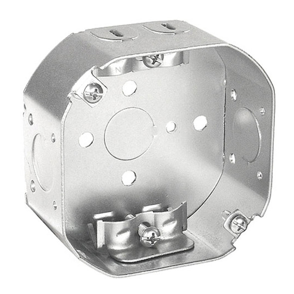 Garvin Industries 4" Octagon Box, 1-1/2" Deep, Drawn, With Romex Clamps and Fixture Ears, 3-1/2" O.C.