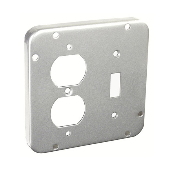 Garvin Industries 4-11/16" Square Exposed Work Cover, 1 Toggle & 1 Duplex, 1/2" Raised, Galvanized Steel
