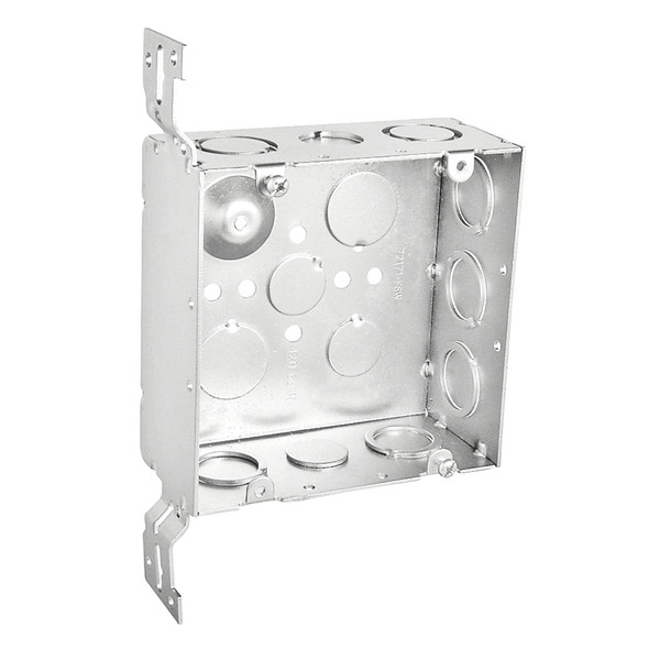 Garvin Industries 4-11/16" Square Bracketed Box, 2-1/8" Deep, Welded, Flat Vertical Bracket, Conduit KO's