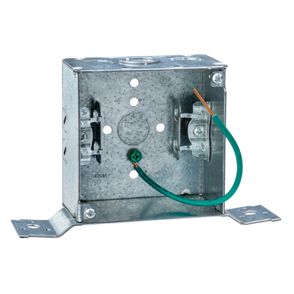 Garvin Industries 4" Square Box, MC Clamp, Flat Bracket, 2-1/8" Deep, Eccentric Knockouts