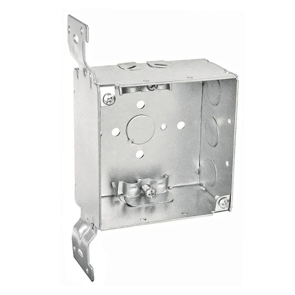 Garvin Industries 4" Square Bracketed Box, 2-1/8" Deep, Welded, Flat Vertical Bracket, With Romex Clamps