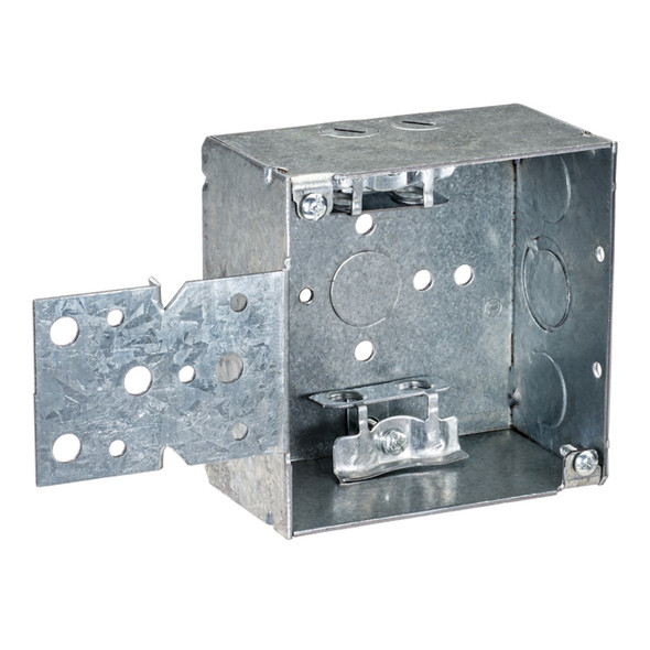 Garvin Industries 4" Square Box, MC Clamp, S Bracket, 2-1/8" Deep, Galvanized Steel