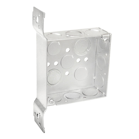 Garvin Industries 4" Square Bracketed Box, 1-1/2" Deep, Welded, Flat Vertical Bracket, Conduit Knockouts