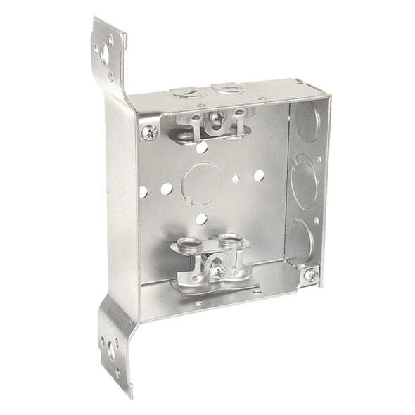 Garvin Industries 4" Square Bracketed Box, 1-1/2" Deep, Welded, with MC/BX Clamps, Flat Vertical Bracket