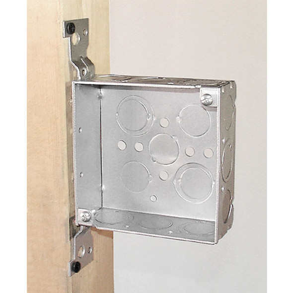 Garvin Industries 4" Square Bracketed Box, 1-1/2" Deep, Welded, Flat Vertical Bracket, Conduit KO's