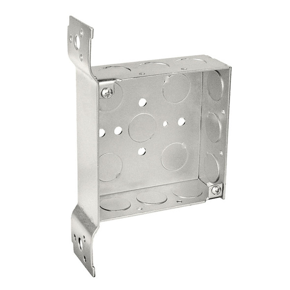 Garvin Industries 4" Square Bracketed Box, 1-1/2" Deep, Welded, Flat Vertical Bracket, Conduit KO's
