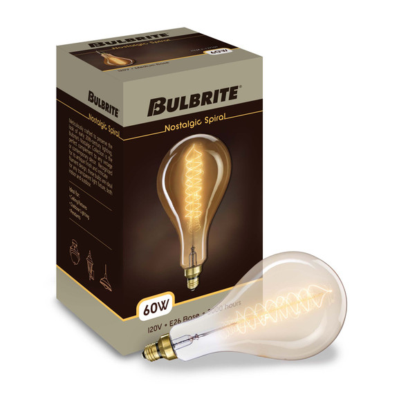 Bulbrite Incandescent 60 Watt Ps56 Nostalgic Spiral Light Bulb With An Antique Finish And Medium Screw (E26) Base, 2200K (Amber Light) - alternate image 2