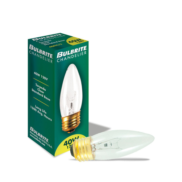 Bulbrite Incandescent 40 Watt B10 Light Bulb With A Clear Finish And Medium Screw (E26) Base, 2700K (Warm White Light) - alternate image 2