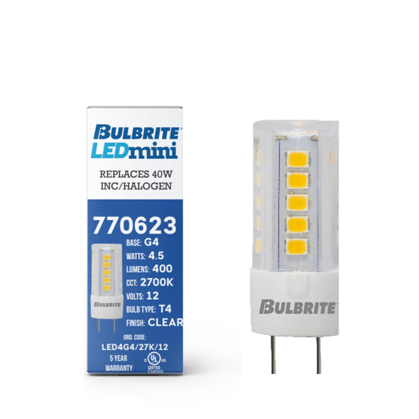 Bulbrite LED 4.5 Watt T5 Light Bulb With A Clear Finish And Bi-Pin (G4) Base, 2700K (Warm White Light) - alternate image 2