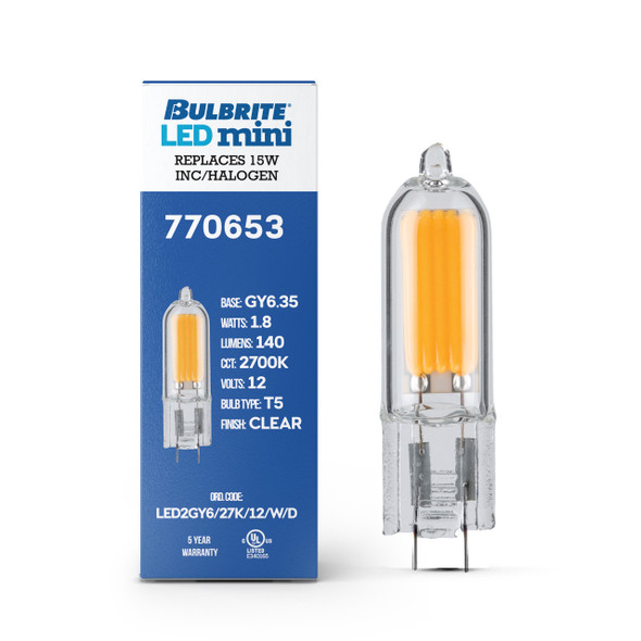 Bulbrite LED 1.8 Watt T5 Light Bulb With Gy6.35 Base - alternate image 2